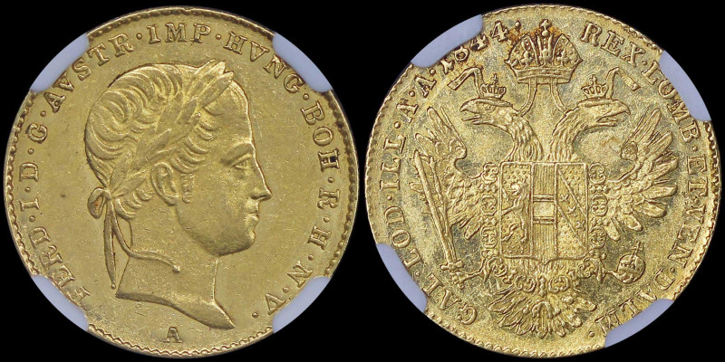 AUSTRIA: 1 Ducat (1844 A) in gold (0,986) with laureate bust of Ferdinand I faci...