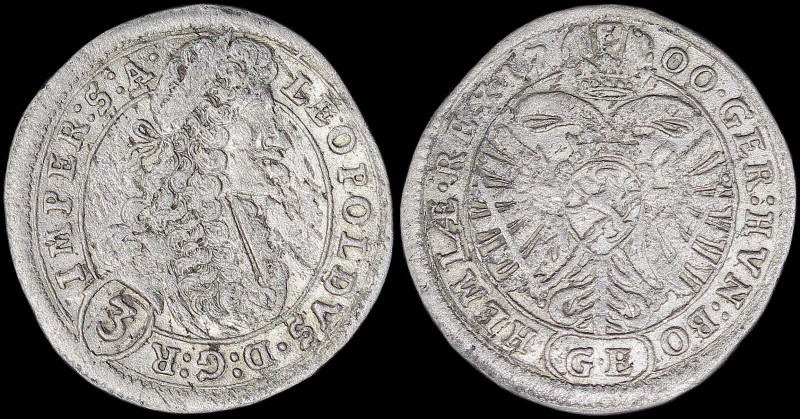 BOHEMIA: 3 Kreuzer (=Groschen) (1700 GE) in silver with large laureate bust of L...