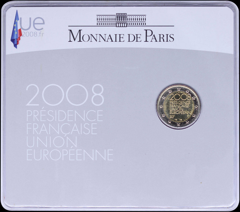 FRANCE: 2 Euro (2008) in bi-metal. Inside official coincard commemorating the Fr...