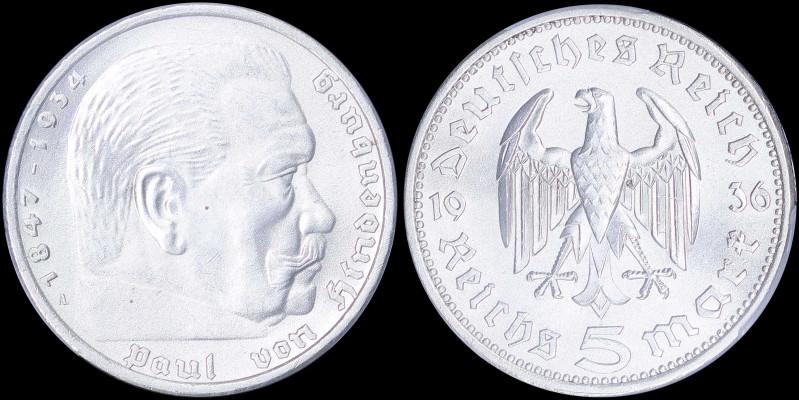 GERMANY - THIRD REICH: 5 Reichsmark (1936 A) in silver (0,900) commemorating pre...