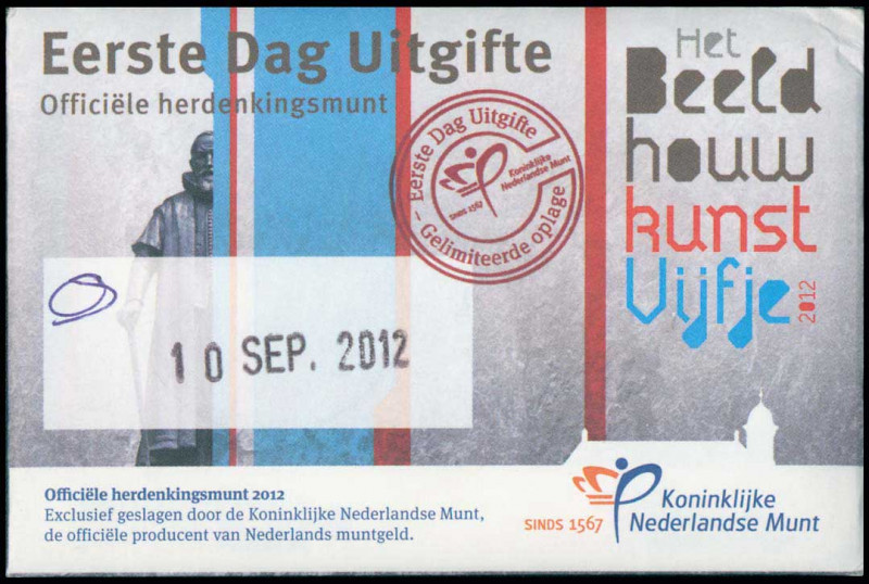 NETHERLANDS: 5 Euro (2012) in silver plated copper. Inside official coincard. S/...