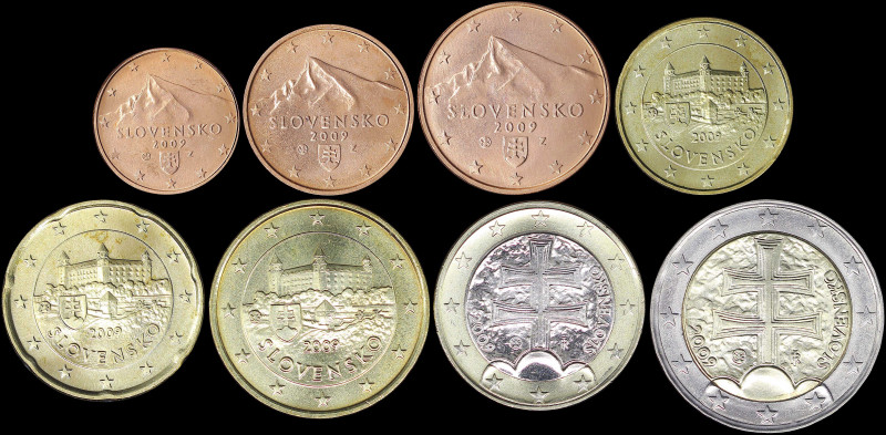 SLOVAKIA: Lot of two Euro coins set composed of 1, 2, 5, 10, & 50 Cent and 1 & 2...