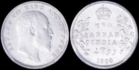 INDIA / BRITISH: 2 Annas [1903 (c)] in silver (0,917) with head of Edward VII facing right. Crown above denomination on reverse. Inside slab by PCGS "...