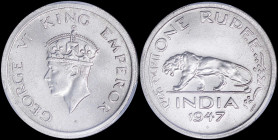 INDIA / BRITISH: 1 Rupee [1947 (b)] in nickel with crowned head of George VI facing left. Indian tiger (panthera tigris) on reverse. Bombay issue. Ins...
