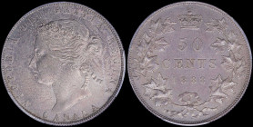 CANADA: 50 Cents (1888) in silver (0,925) with laureate head of Victoria facing left. Denomination and date within wreath on reverse. Inside slab by P...