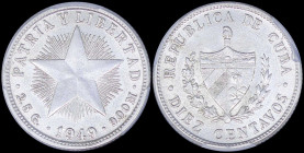 CUBA: 10 Centavos (1949) in silver (0,900) with national Arms within wreath and denomination below. Low relief star and date below on reverse. Inside ...