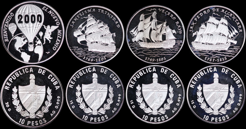 CUBA: Mixed lot of 4 commemorative coins composed of 4x 10 Pesos (2000) in silve...