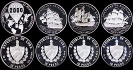 CUBA: Mixed lot of 4 commemorative coins composed of 4x 10 Pesos (2000) in silver (0,999). (KM 684+758+759+760). Proof.