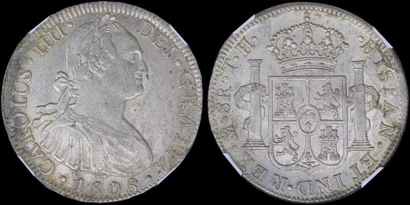 MEXICO: 8 Reales (1808Mo TH) in silver (0,896) with laurete bust of Charles IIII...