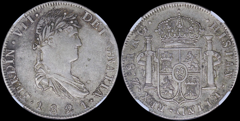 MEXICO / ZACATECAS: 8 Reales (1821ZS RG) in silver (0,903) with draped laureate ...