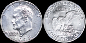 USA: 1 Dollar (1972 S) in silver (0,400) with head of Eisenhower facing left, date below. American eagle, value below on reverse. Designed by Frank Ga...