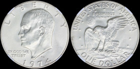 USA: 1 Dollar (1974 S) in silver (0,400) with head of Eisenhower facing left, date below. American eagle, value below on reverse. Designed by Frank Ga...