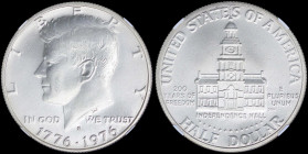 USA: 50 Cents (1976 S) in silver (0,400) commemorating the Bicentennial of the Indepedence with head of John Kennedy facing left. Indepedence Hall on ...