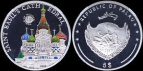 PALAU: 5 Dollars (2010) in copper-nickel-zinc with national Arms. St Basil Cathedral colorized on reverse. Inside slab by NGC "PF 70 ULTRA CAMEO / SAI...