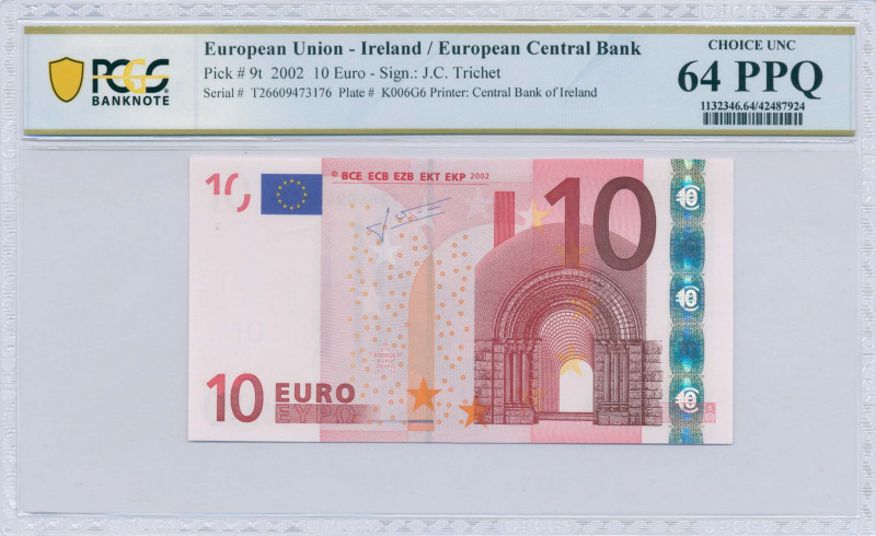 IRELAND: 10 Euro (2002) in red and multicolor with gate in romanesque period. S/...