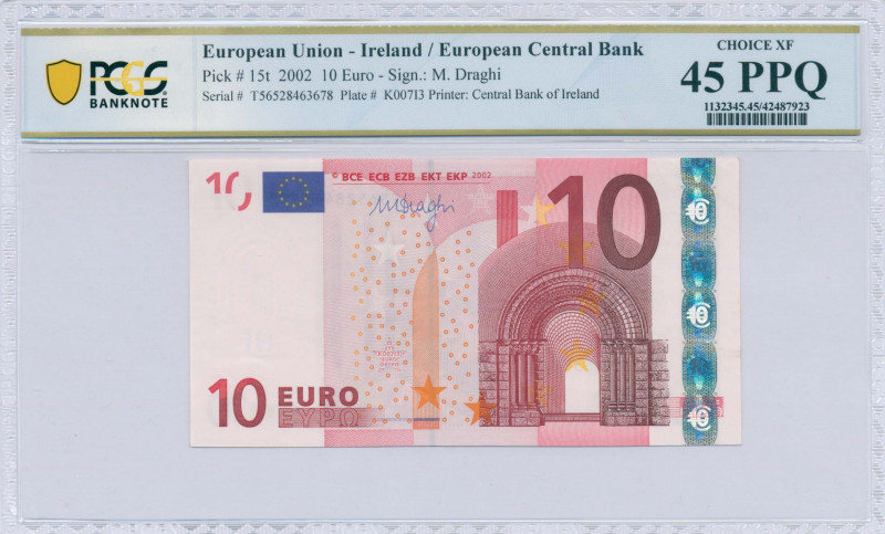 IRELAND: 10 Euro (2002) in red and multicolor with gate in romanesque period. S/...