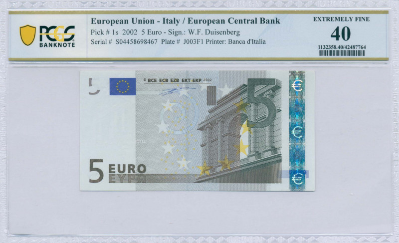 EUROPEAN UNION / ITALY: 5 Euro (2002) in gray and multicolor with gate in classi...