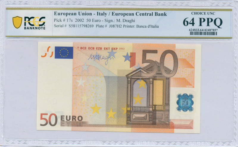 EUROPEAN UNION / ITALY: 50 Euro (2002) in orange and multicolor with gate in ren...