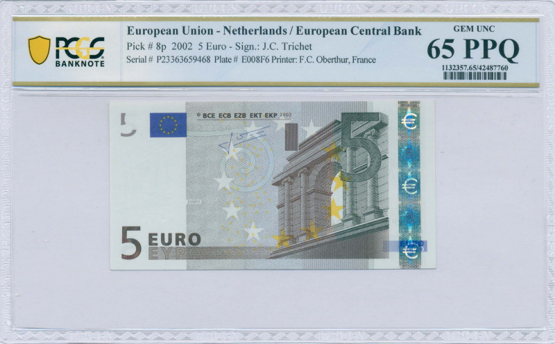 EUROPEAN UNION / NETHERLANDS: 5 Euro (2002) in gray and multicolor with gate in ...