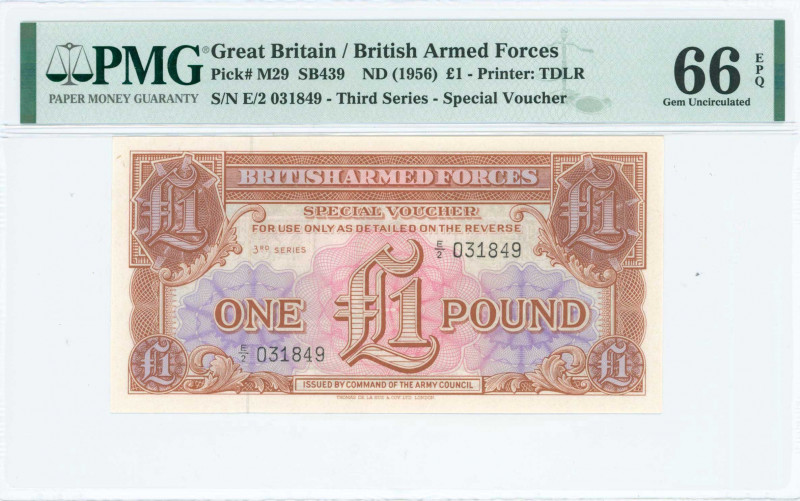 GREAT BRITAIN: 1 Pound (ND 1956) in brown, pink and purple. S/N: "E/2 031849". P...