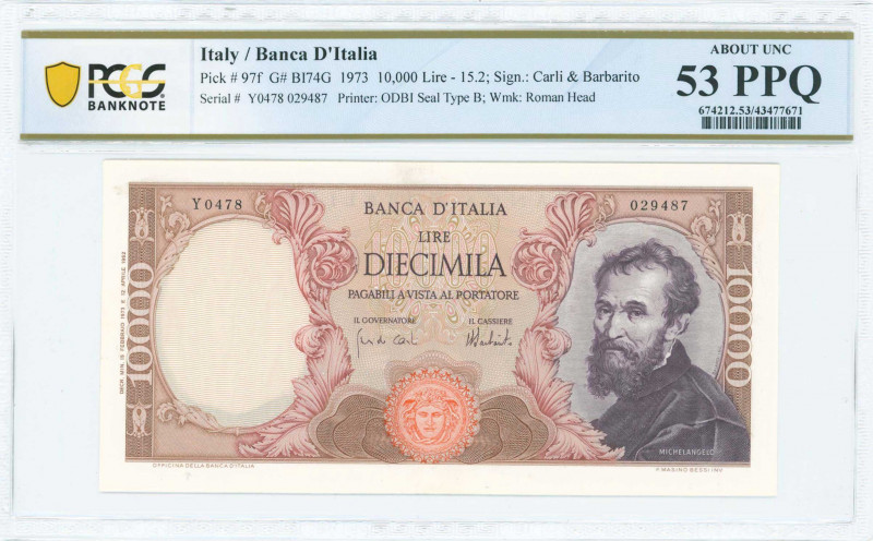 ITALY: 10000 Lire (15.2.1973) in brown, purple, orange and red brown with dark b...