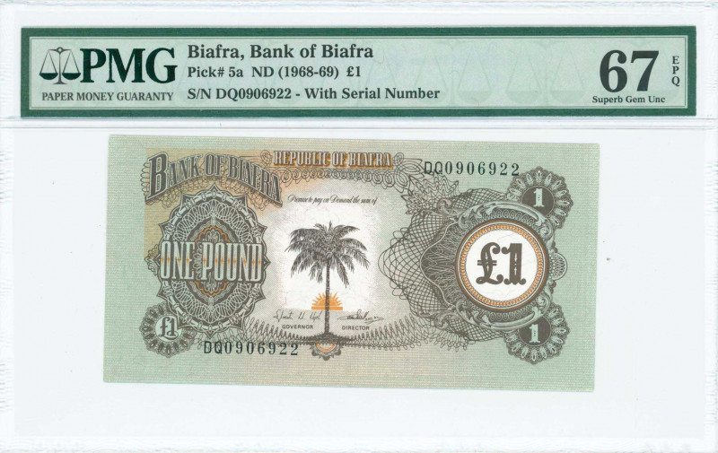 BIAFRA: 1 Pound (ND 1968-69) in dark brown on green, brown and orange unpt with ...