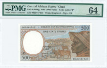 CENTRAL AFRICAN STATES / CHAD: 500 Francs (2000) in dark brown and gray on multicolor unpt with man wearing hat at right and zebus at center. S/N: "00...