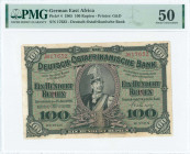 GERMAN EAST AFRICA: 100 Rupien (15.6.1905) in black on green unpt with portrait of Kaiser Wilhelm II in cavalry uniform at center. S/N: "17632". Print...