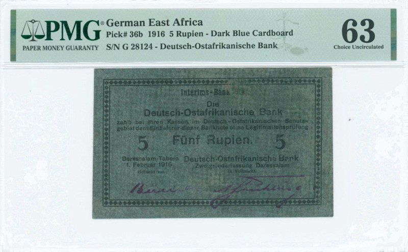 GERMAN EAST AFRICA: 5 Rupien (1.2.1916) in soft dark blue cardboard. S/N: "G 281...