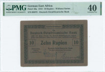 GERMAN EAST AFRICA: 10 Rupien (1.10.1915) in dark brown cardboard. S/N: "08872" without serial letter. Inside holder by PMG "Extremely Fine 40". (Pick...