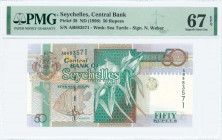 SEYCHELLES: 50 Rupees (ND 1998) in dark green, deep olive-green and brown on multicolor unpt with "Paille en Que" orchids at center, Angel fish at low...