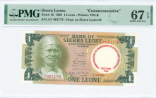 SIERRA LEONE: 1 Leone (1.7.1980) commemorating banknote in olive-green and dark green on multicolor unpt with President Siaka P Stevens at left. S/N: ...