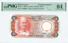 SIERRA LEONE: 2 Leones (1.7.1980) commemorating banknote in red, deep red-orange and dark brown on multicolor unpt with President Siaka P Stevens at l...