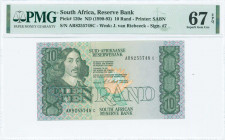 SOUTH AFRICA: 10 Rand (ND 1990-93) in green on multicolor unpt with Jan van Riebeeck at left. S/N: "AR 8255748 C". WMK: Jan van Riebeeck. Signature #7...