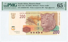 SOUTH AFRICA: 200 Rand (ND 2005) in brown on green and multicolor unpt with leopard at center, large leopard head at right and various geometric shape...