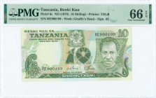 TANZANIA: 10 Shilingi (ND 1978) in green on multicolor unpt with Arms at top center and President Julius Kambarage Nyerere at right. S/N: "HE 900199"....