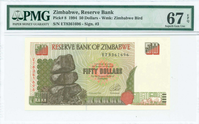 ZIMBABWE: 50 Dollars (1997) in dark brown, olive-brown and red-orange on multico...