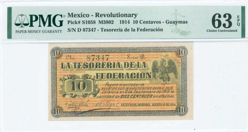 MEXICO / REVOLUTIONARY: 10 Centavos (16.3.1914) in black on red and yellow unpt ...