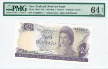 NEW ZEALAND: 2 Dollars (ND 1977-81) in purple on multicolor unpt with Queen Elizabeth II at right. S/N: "3A3 208911". WMK: Captain Cook. Signature by ...