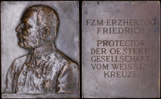 AUSTRIA: Bronze plaque for Archduke Friedrich, the Protector of the Austrian White Cross (ND 1900). Bust of Archduke Frederick on obverse. Inscription...