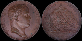 FRANCE: Bronze medal (1813) commemorating the Forced Conscription with laureate head of Napoleon facing right. Mount Cenis with monument atop on rever...