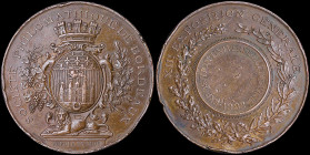 FRANCE: Bronze commemorative medal (1882) for the occasion of the XII General Exhibition of the Philomathic Society of Bordeaux. Arms of Bordeaux on a...