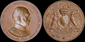 GERMAN STATES (PRUSSIA): Bronze medal for the 70th anniversary of Otto von Bismarck (1885) with his bust facing right. Crowned shield between two crow...