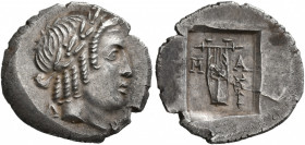 LYCIAN LEAGUE. Circa 30-27 BC. Hemidrachm (Silver, 17 mm, 1.85 g, 12 h), Masikytes. Λ-Υ Laureate head of Apollo to right. Rev. M-A Kithara; to right, ...