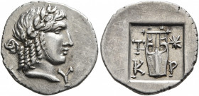 LYCIAN LEAGUE. Late 1st century BC-early 1st century AD. Hemidrachm (Silver, 16 mm, 1.80 g, 12 h), Telmessos-Kragos. Λ-Y Laureate head of Apollo to ri...