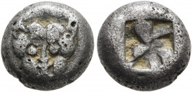 WESTERN ASIA MINOR, Uncertain. Circa 550-500 BC. Hekte (Silver, 11 mm, 2.10 g). Facing head of a panther. Rev. Rough square incuse. CNG 41 (1997), 536...