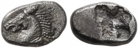 WESTERN ASIA MINOR, Uncertain. 5th century BC. Hemiobol (Silver, 7 mm, 0.32 g). Bridled head of a horse to left. Rev. Irregular incuse square. CNG E-A...