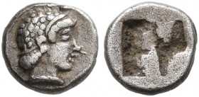 WESTERN ASIA MINOR, Uncertain. 5th century BC. Hemiobol (Silver, 5 mm, 0.22 g). Youthful male head to right. Rev. Quadripartite incuse square. Klein -...