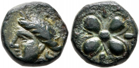 WESTERN ASIA MINOR, Uncertain. 4th-3rd centuries BC. AE (Bronze, 12 mm, 3.31 g). Laureate head of Apollo (?) to left. Rev. Flower seen from above. Laf...