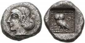 DYNASTS OF LYCIA. Teththiweibi, circa 450-430/20 BC. Obol (Silver, 9 mm, 0.79 g, 11 h), Phellos. Head of Aphrodite to left, her hair bound up in the b...